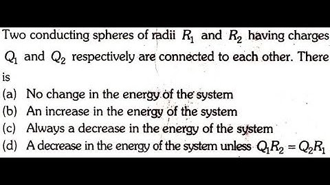 Two conducting spheres of radii R1 and R2 having charges Q1 and Q2 respectively