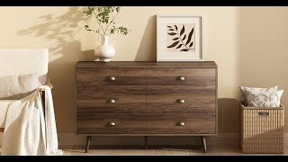 Riumlore Mid-Century Modern Walnut 6-Drawer Dresser Assembly Instruction