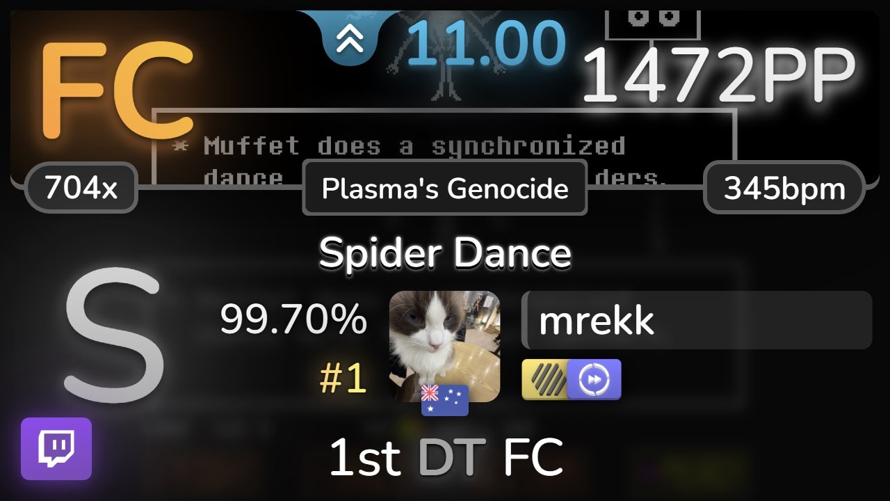 🔴 11⭐ mrekk | toby fox - Spider Dance [Plasma's Genocide] +HDDT 99.70% FC #1 | 1472pp - osu!