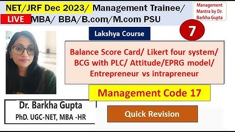7/Lakshya Course/ BGC/Balance score card/ EPRG model/ attitude/ Likert four system /Dr. Barkha Gupta