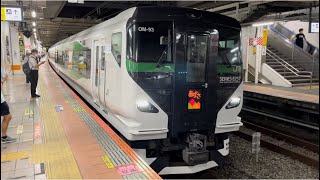 【臨時特急あずさ86号】E257系5000番台OM-93編成が立川駅を発車するシーン（9086M）2022.8.14