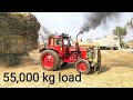 Belarus 510.1 tractor with heaviest loaded 8 Wheeler sugarcane trailer | 55000 kg loaded trailer