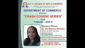 "*TYBCom : Direct and Indirect taxes -lI (Sem VI) Crash Course Series"