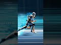 FUTURE ROBOT AND A MAN ARE RUNNING.