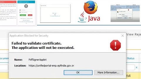 application blocked for security failed to validate certificate in epfo solved