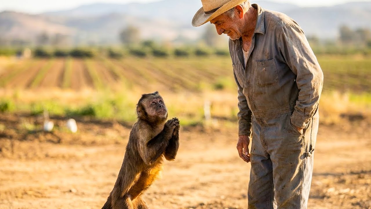 Baby Monkey Begs Farm Owner to Save a Deer That's Trapped