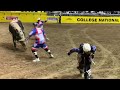 Weatherford College's Dawson "Sticky" Gleaves sticks on Vold Rodeo's Shooter for 80.5 points at the