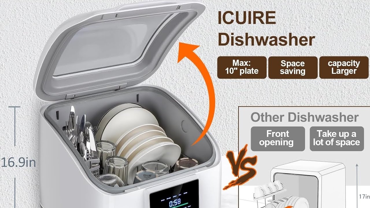 ICUIRE Portable Dishwasher Countertop, No Hookup Needed, 7 Washing