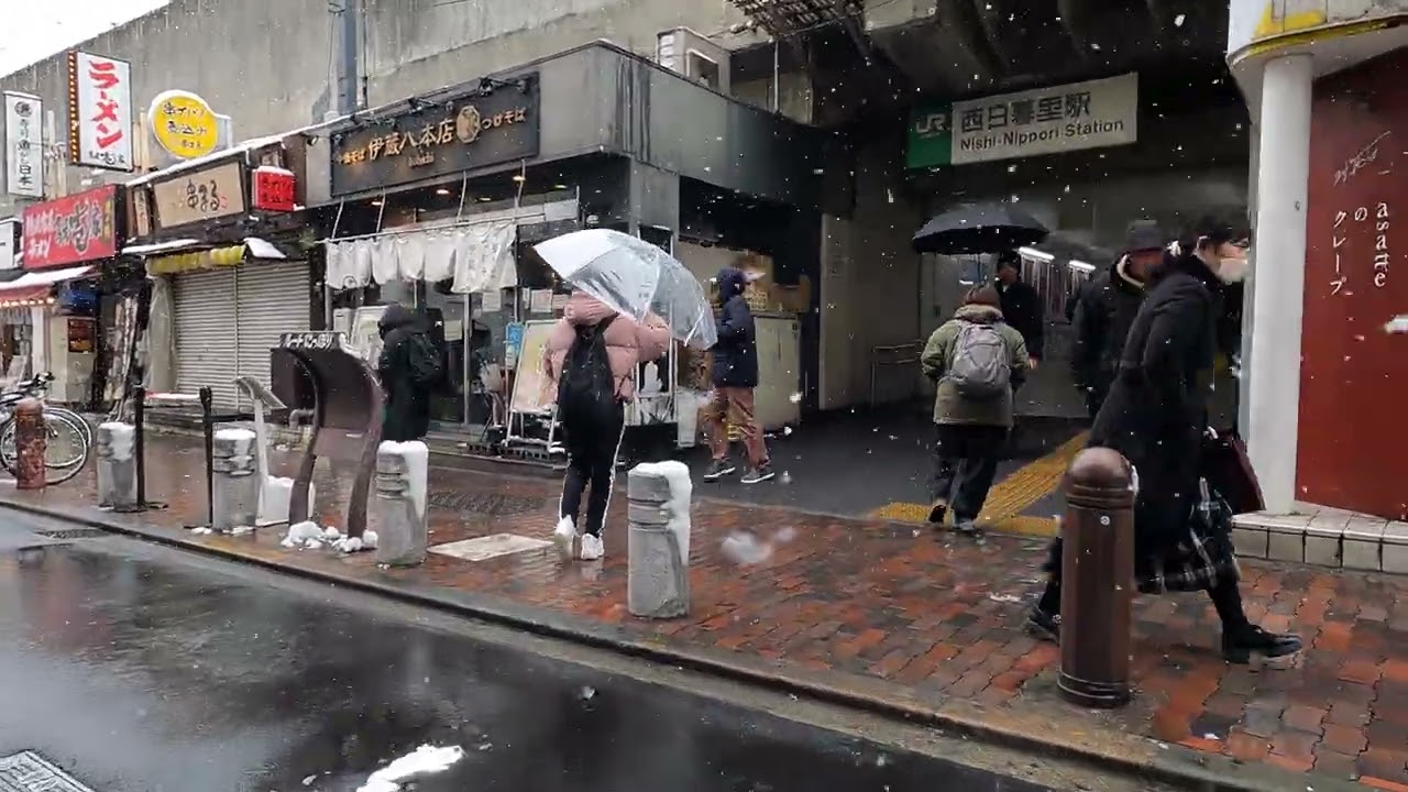 Nishi-nippori Station Snowy Walk | 西日暮里駅散歩 | Tokyo Japan 4K ASMR | VXT TRAVEL