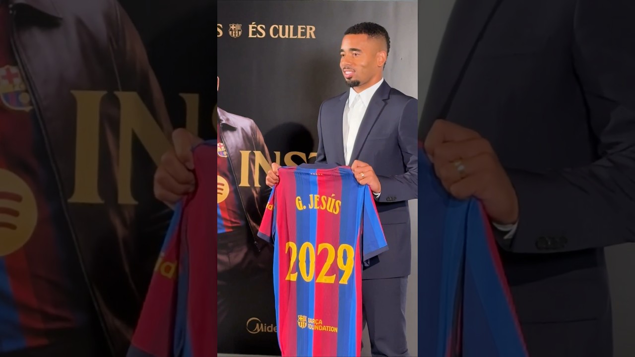 Gabriel Jesus is officially unveiled as a Barcelona player 🔴🔵 #afc
