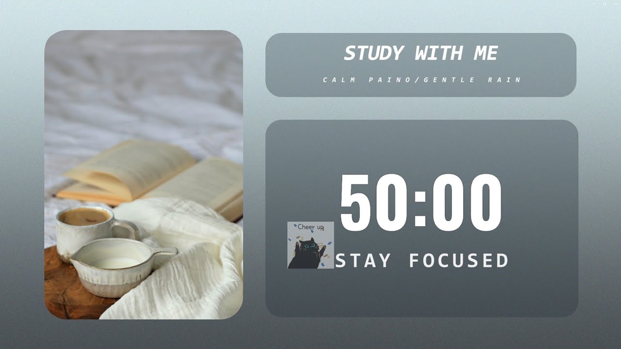2-Hour Study with Me 📝 50/10 Pomodoro Timer & Relaxing Piano Rain Music ...