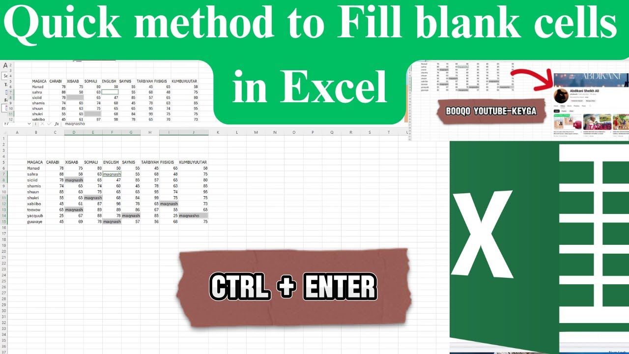 Quick method to Fill blank cells in Excel | SIDAN U BUUXI MEELAHA KAA BANAAN HALMAR | EXCEL | LESSON