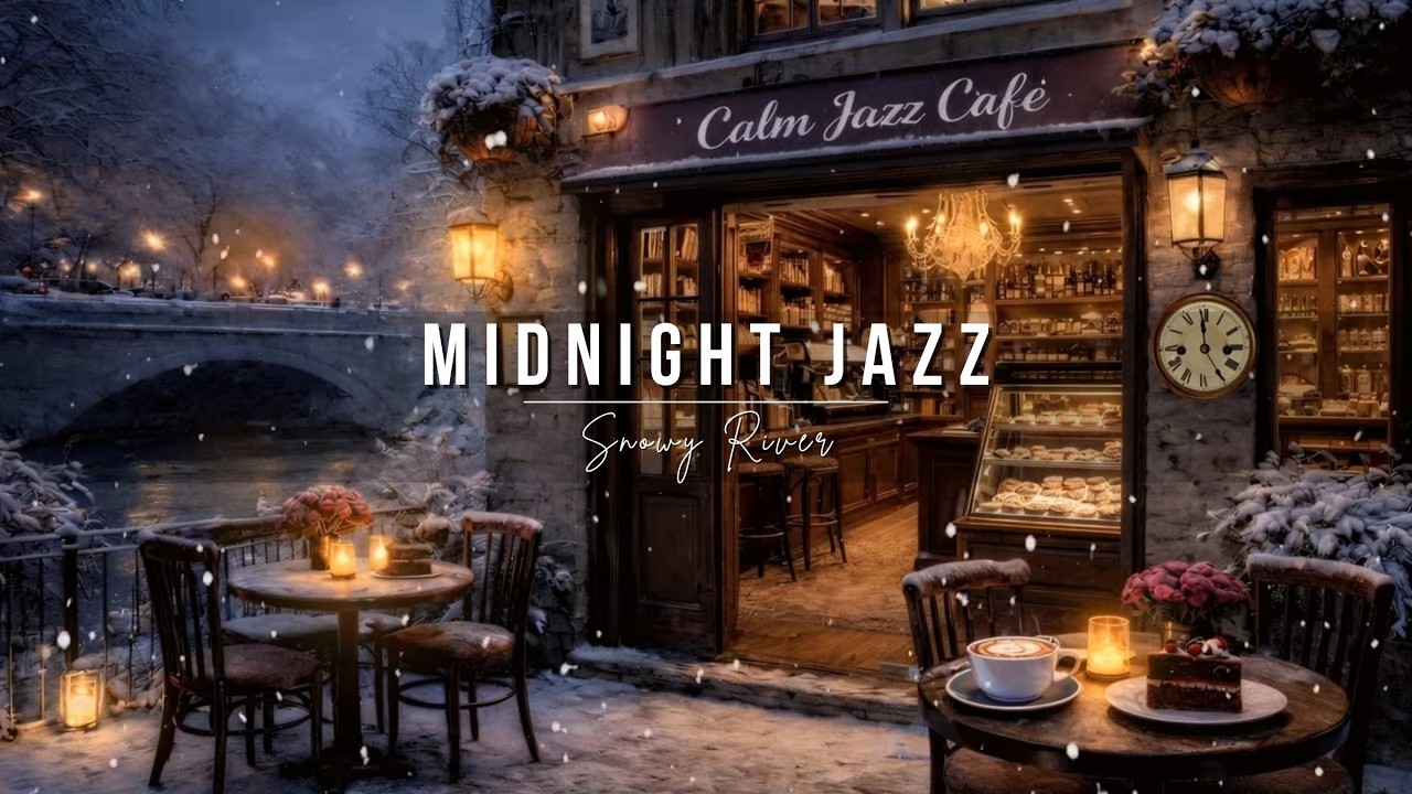 Cozy Winter Jazz Cafe by the River 🌙 ️ Smooth Jazz Ambience for Study ...
