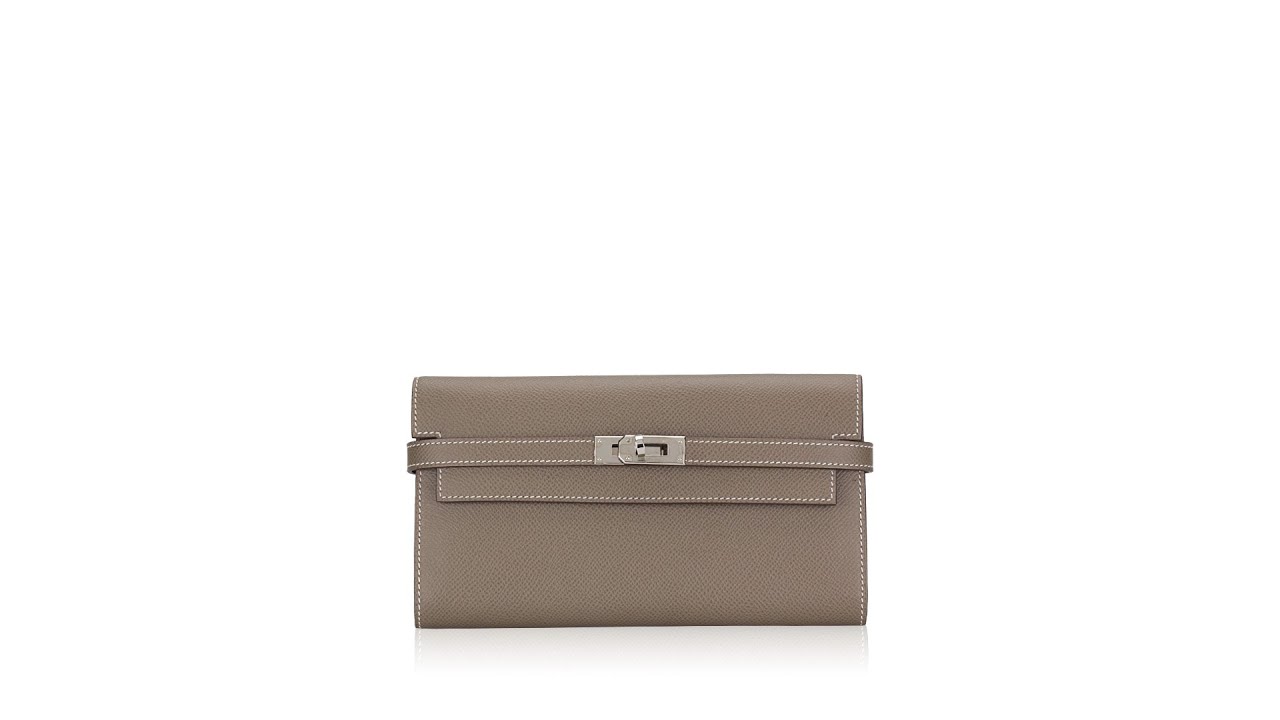 Hermes Kelly Classic Wallet Epsom Etoupe in Epsom with Palladium - US