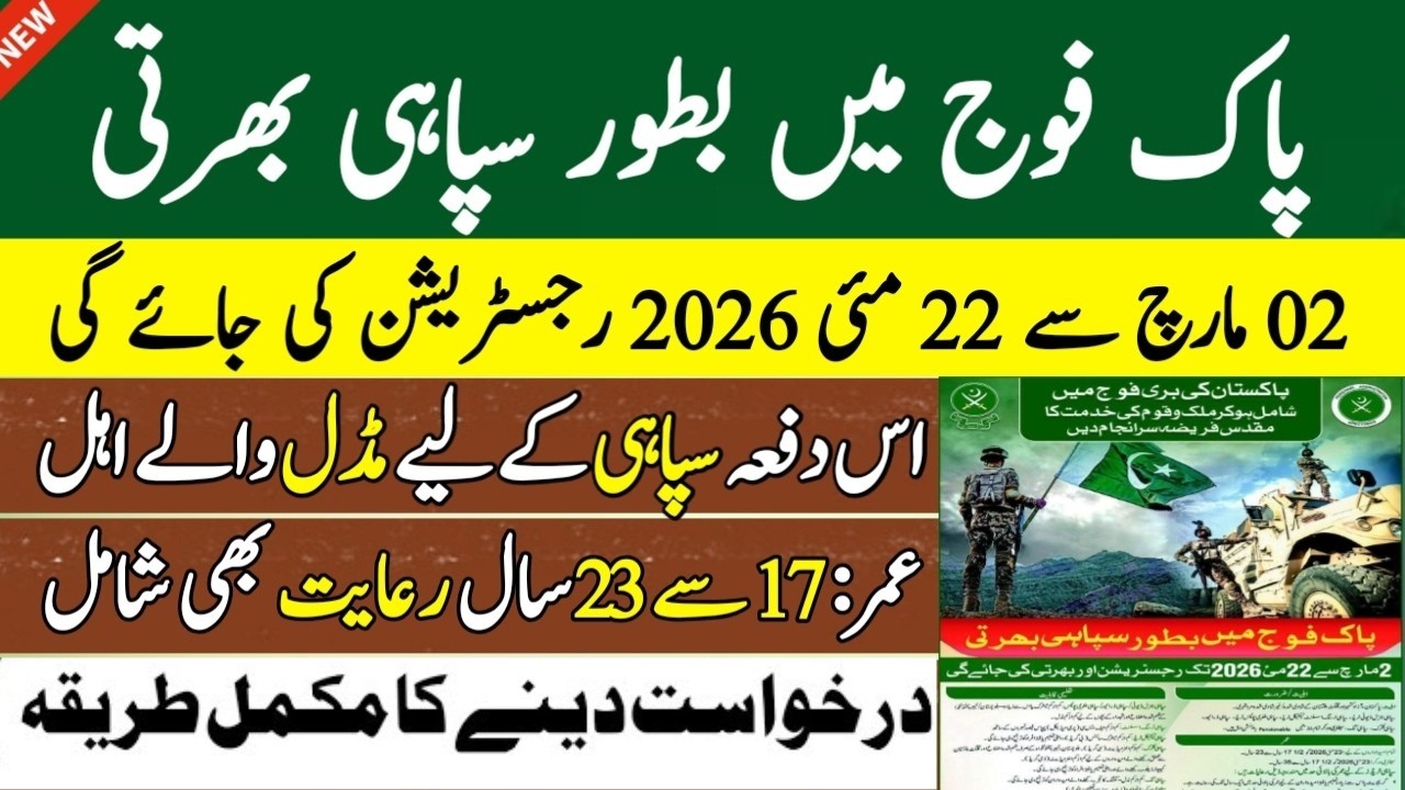 Pakistan Army Jobs 2026 | Pak Army Sipahi Bharti | Online Registration joinpakarmy.gov.pk
