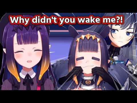 Ina apologizing for failing to wake up in time for the stream (it's Kronii's fault)