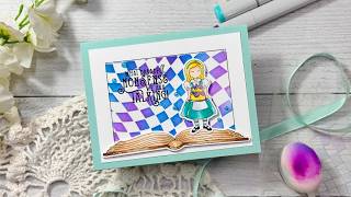 Stamping, Copic Coloring & Stencils | Whimsical Alice Card with Miss Ink Stamps
