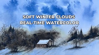 How to Paint Soft Winter Clouds in Watercolor ❄️ Real-Time Winter Landscape Tutorial