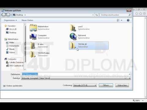 Speichern Sie die aktuelle Webseite im Ordner TEST4U_IE, der sich auf dem Desktop befindet, als...