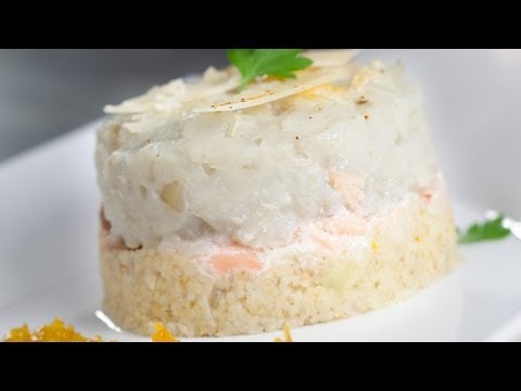 parmentier-de-saumon,-purée-de-topinambours,-boulgour-aux-agrumes-confits