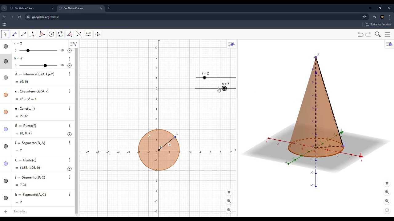 Proyecto de Geogebra: Conos, deslizadores y medidas