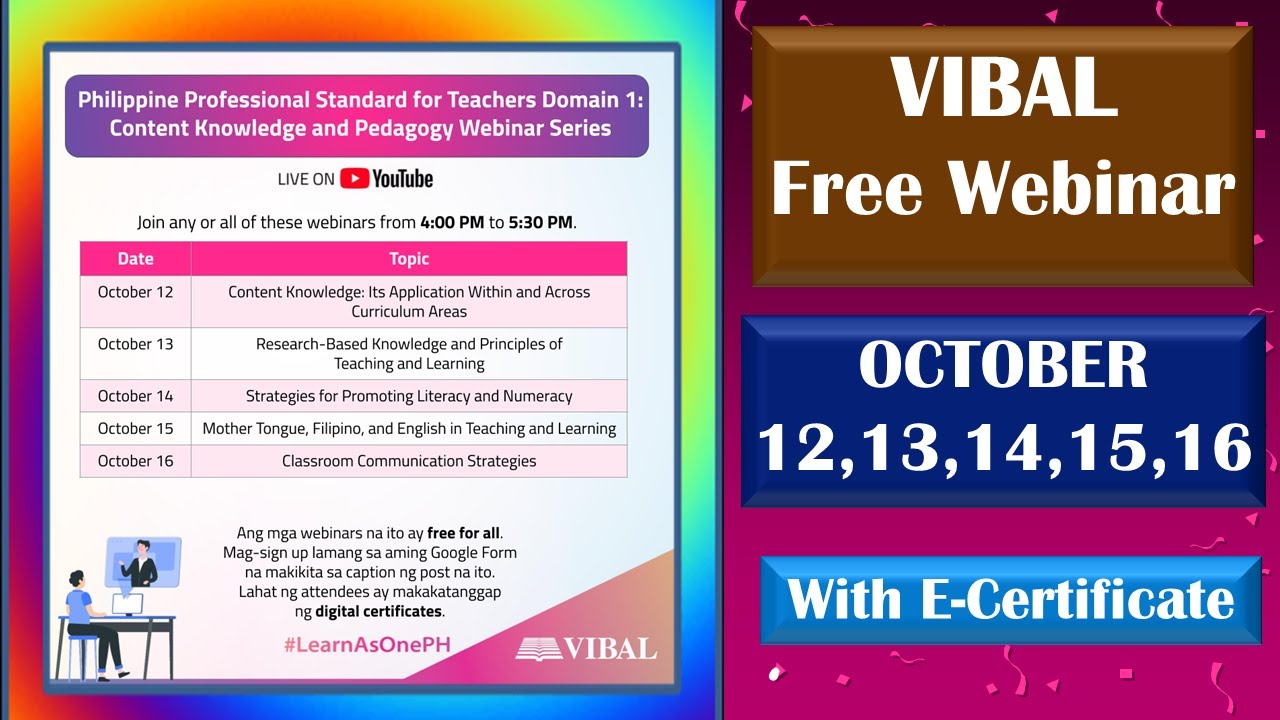 Vibal Free Webinar With E Certificate October 12 13 14 15 16 2020 Youtube