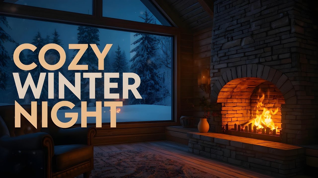 Fireplace Ambience with Snow Outside | Cozy Cabin Firelight & Soft Crackling 🔥❄️