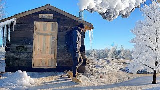 Building of a fishing hut from the sleepers | Icy night at -10C