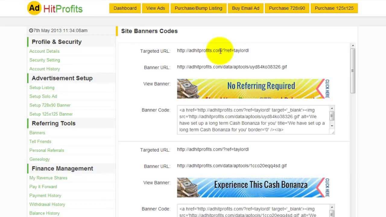AdHitProfits How to setup your Banners Listing