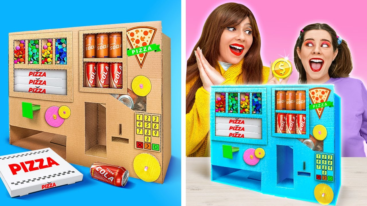 ⁣DIY VENDING MACHINE out of CARDBOARD || Must Try Parenting Hacks & Crafts by 123GO! CHALLENGE