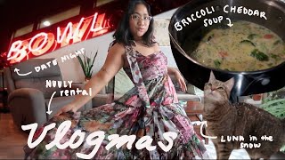 VLOGMAS (part 1): first snow of the year, bowling date, Nuuly try-on