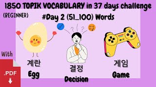 PDF) #Day 2 | (51-100) TOPIK korean Words For beginners With Pictures