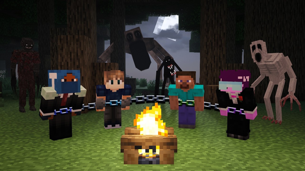 4 idiots Chained Together in Horror Minecraft!