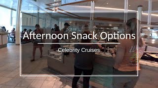 Celebrity Cruises Food Options for Afternoon Snack (Buffet, Pizza, Mast Grill, Gelato)