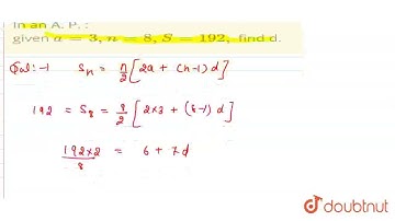 In an A. P. : given a = 3, n = 8, S = 192, find d.  | CLASS 10 | ARITHMETIC PROGRESSIONS  | MATH...
