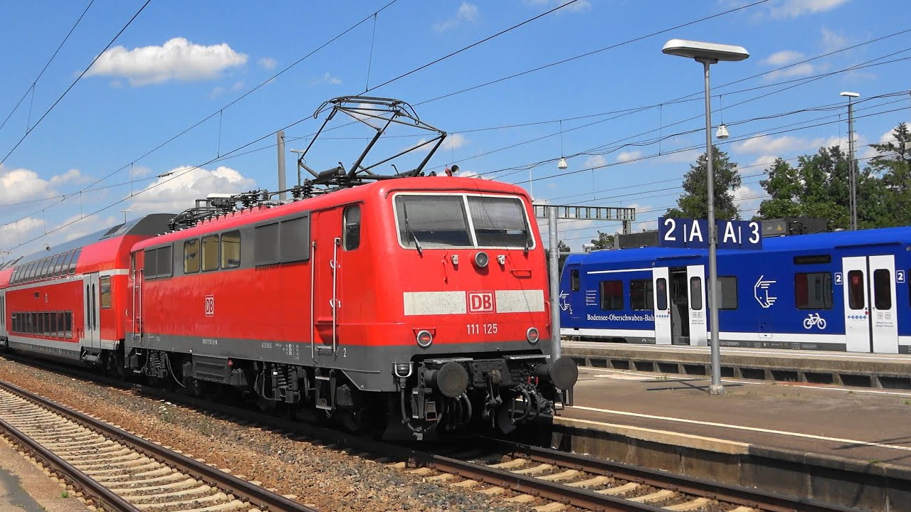Bahnhof Aulendorf:🟥🟨🟦rote, gelbe,& blaue Züge zw. Ulm & Friedrichshafen m. IC119 Bodensee➡️Innsbruck