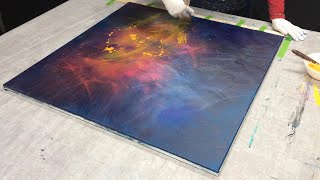 Effective glazing technique | abstract acrylic painting on large canvas | fireworks are created