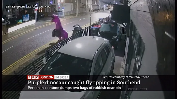 Giant purple dinosaur caught fly-tipping on CCTV (UK) 5/Dec/2025