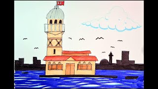 Maiden's Tower Drawing - Easy Maiden's Tower Drawing - How to Draw Maiden's Tower?