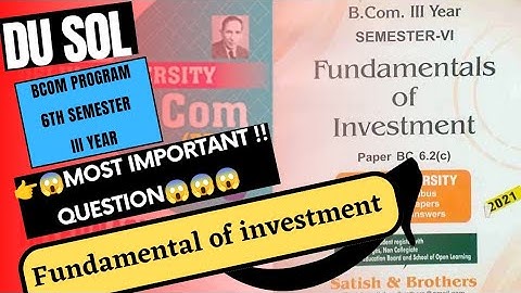 Fundamentals Of Investment || FOI || DU SOL BCOM PROGRAM 6TH semester Important Question Paper.2023