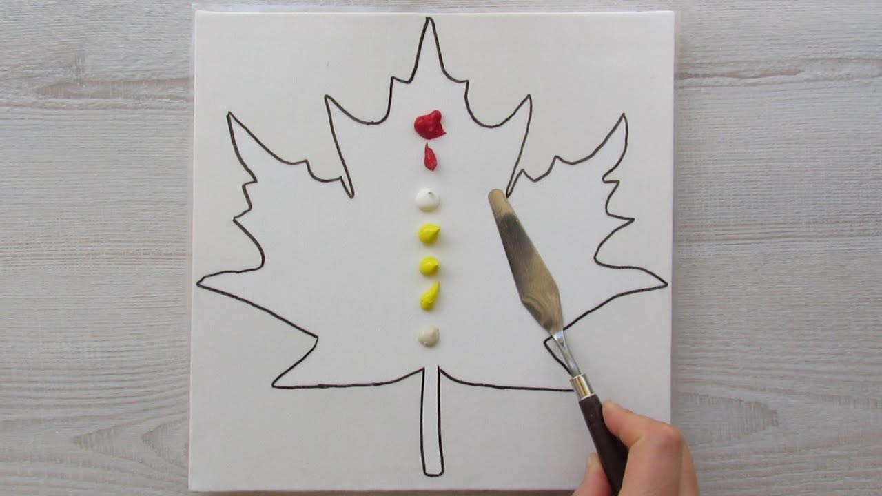 Maple Leaf in Autumn Landscape | Acrylic Painting on Canvas Using