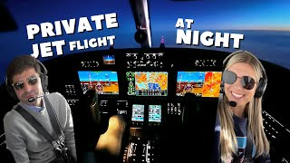 Private Jet Cockpit View: Night Flight in Cessna Citation CJ3+