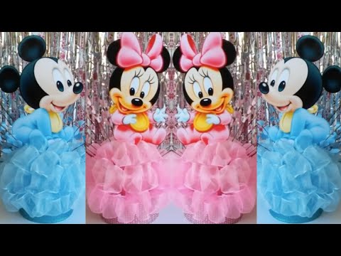 Centro de Mesa de Bebe Mickey y Bebe Minnie Mouse | Baby Mickey & Minnie Mouse Centerpieces