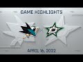 NHL Highlights | Sharks vs. Stars - Apr 16, 2022