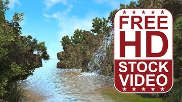 Free Stock Videos – waterfall with river rocks trees and particles day time 3D animation