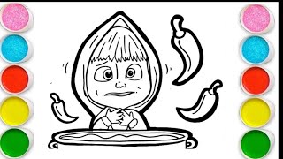 MASHA with spicy food Drawing, Painting & Coloring For Kids and Toddlers_ Child Art