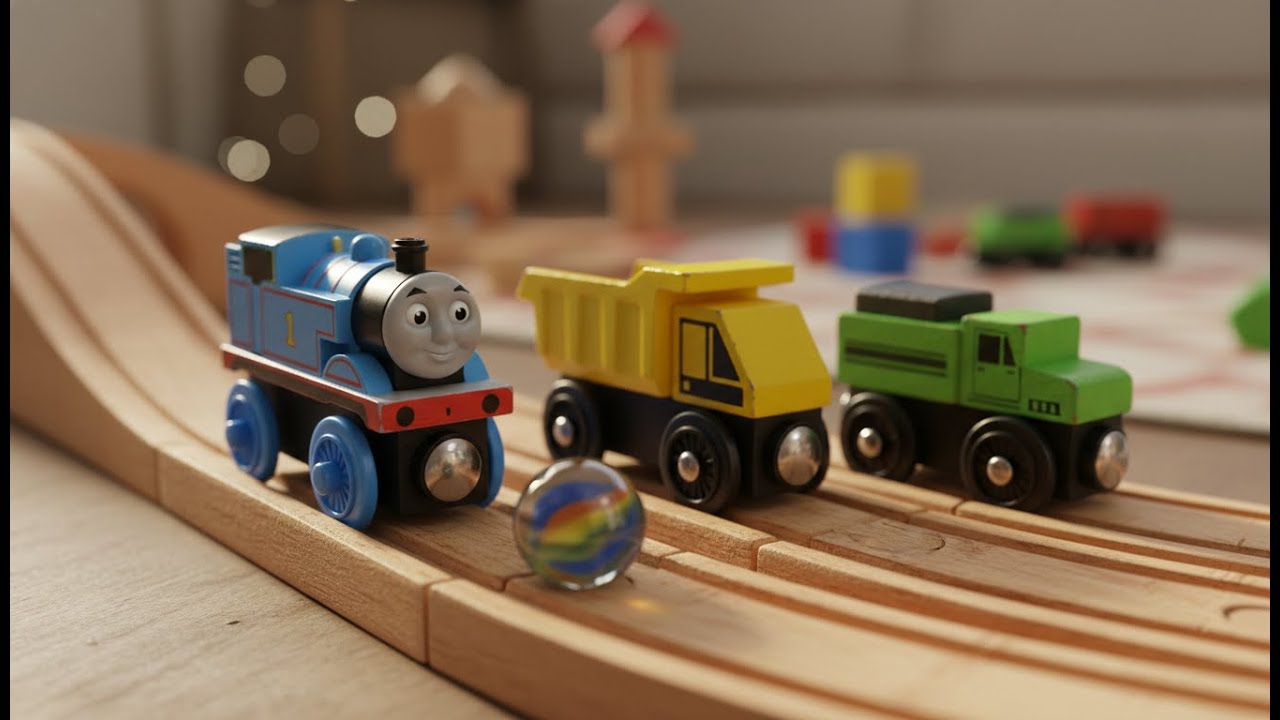 Satisfying Wooden Track ASMR: Thomas, Dump Truck & Sweeper Marble Run (No Talking 4K)