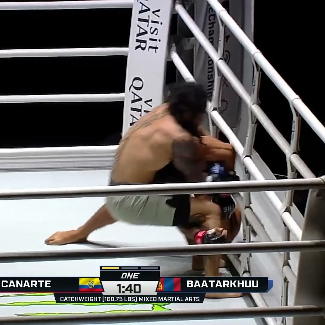 Enkh-Orgil Baatarkhuu locks up a kimura on Aaron Canarte for the first-round submission!