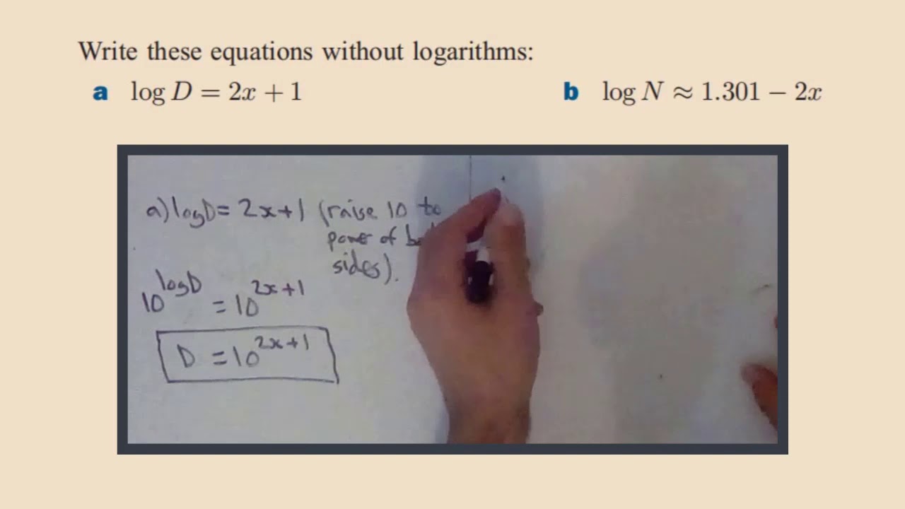 Converting logarithmic equations to exponential equations YouTube