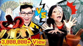 ชาเลนจ์คนจน VS คนรวย จับหมึกสด ปลาหมึกยักษ์ #Mukbang​ RICH vs POOR FOOD Raw Octopus:ขันติ